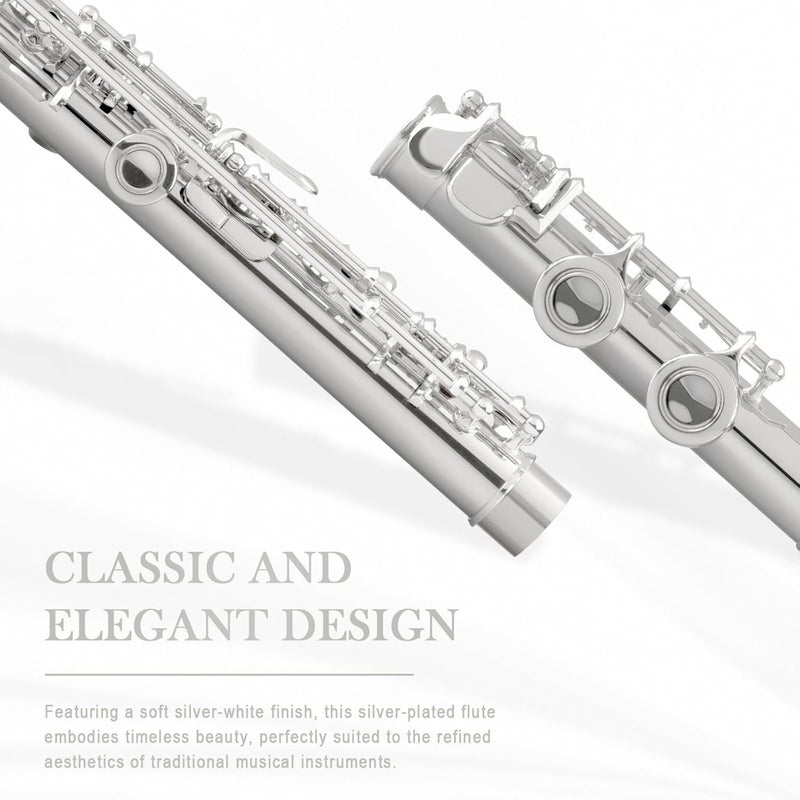 SONICAKE Closed Hole 16 Keys Flute, Silver-plated C Flutes for Beginner Student, Flute Instrument with Cleaning Kit, Carrying Case, Gloves, Tuning Rod, QFL-11 - Image 3